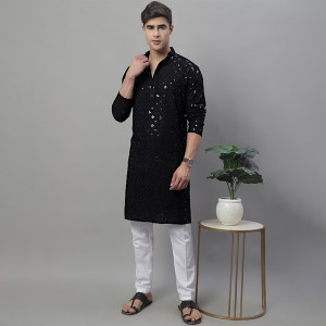 Geometric Chikankari Embroidered Kurta